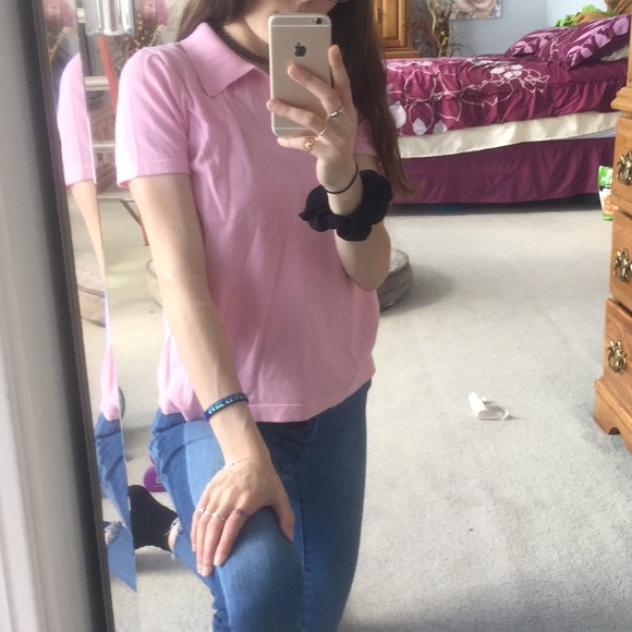 Pink vneck collard shirt - Picture 5 of 5